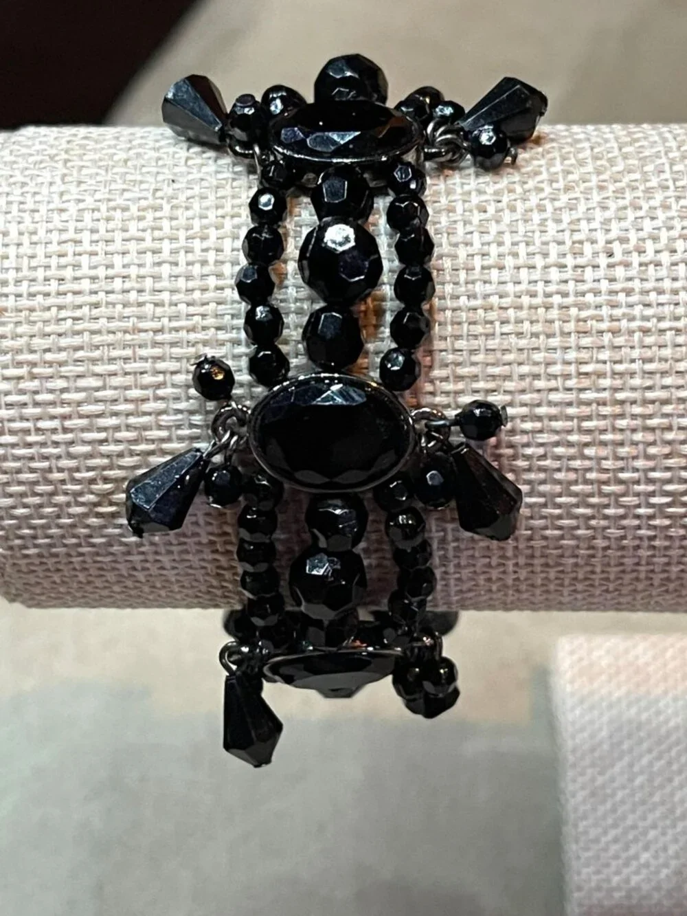 Vintage Y2K Victorian Style Black Multi Stand Beaded Stretch Bracelet Vampire Go